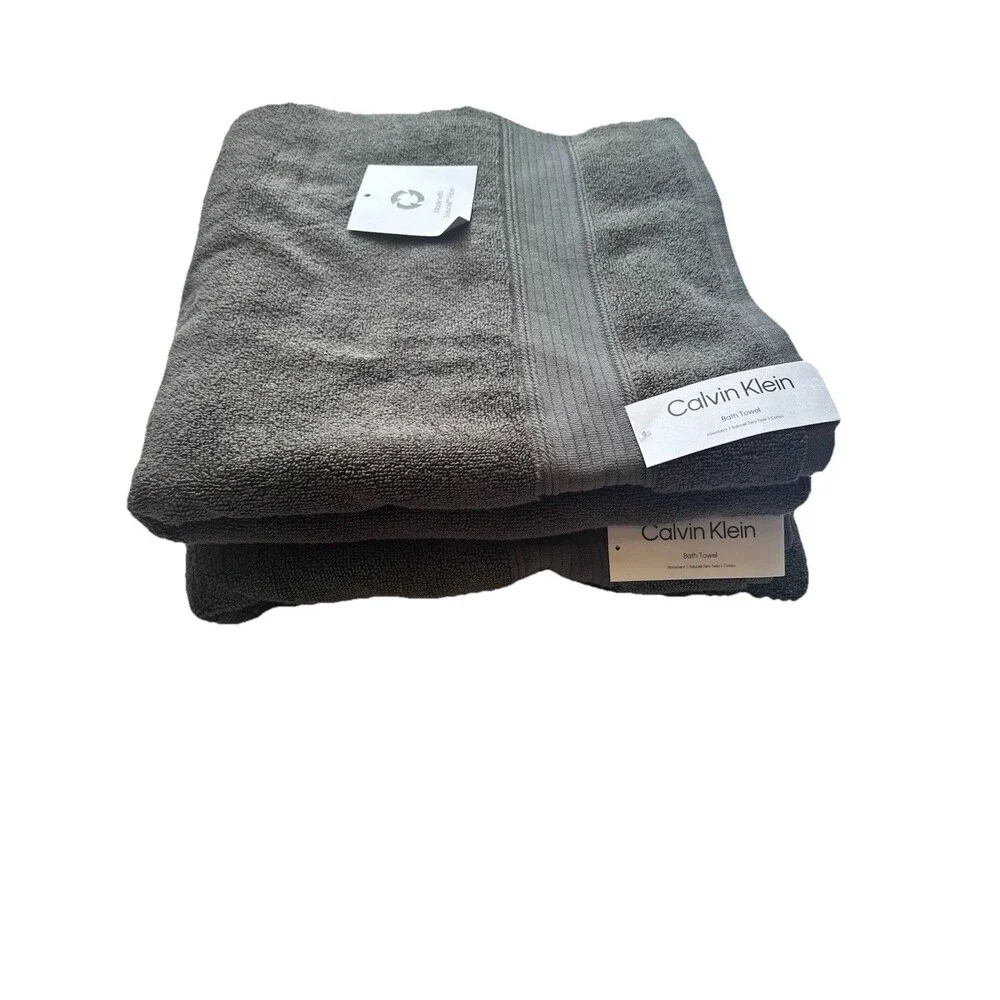 Calvin Klein  Bath Towel Set 2pcs Gray 100% Cotton New 30”X 56”